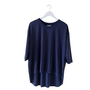 Nations by Jen Menchen Short Sleeves Modal Navy  Asymetrical Womens Blouse SZ M